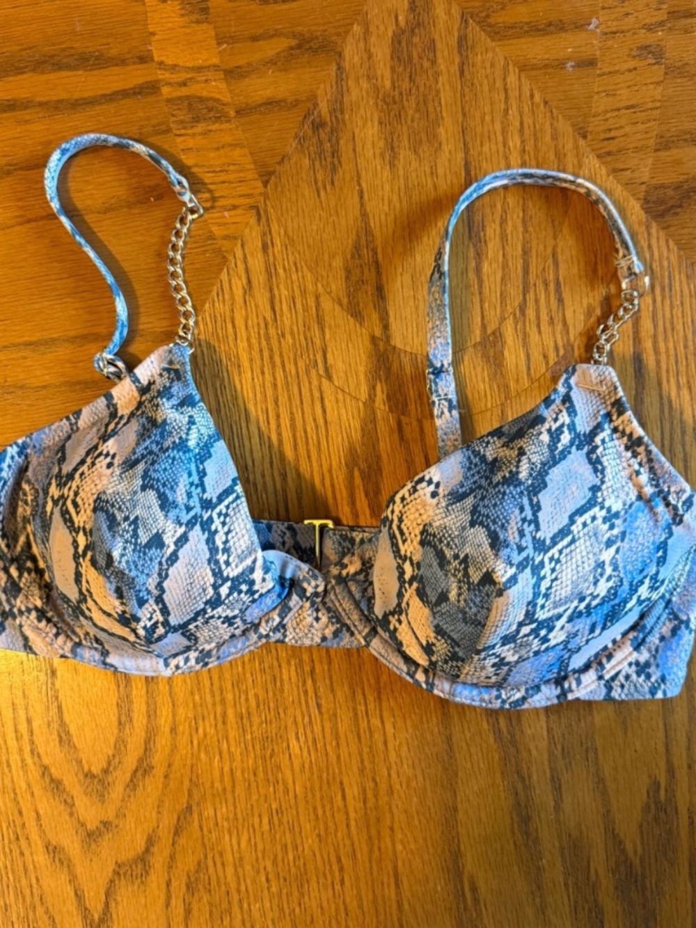 34D Blue and Orange snakeskin bikini top from Shade and Shore